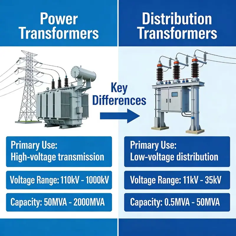 Power Transformer နှင့် Distribution Transformer အကြား ကွာခြားချက်က ဘာလဲ ။