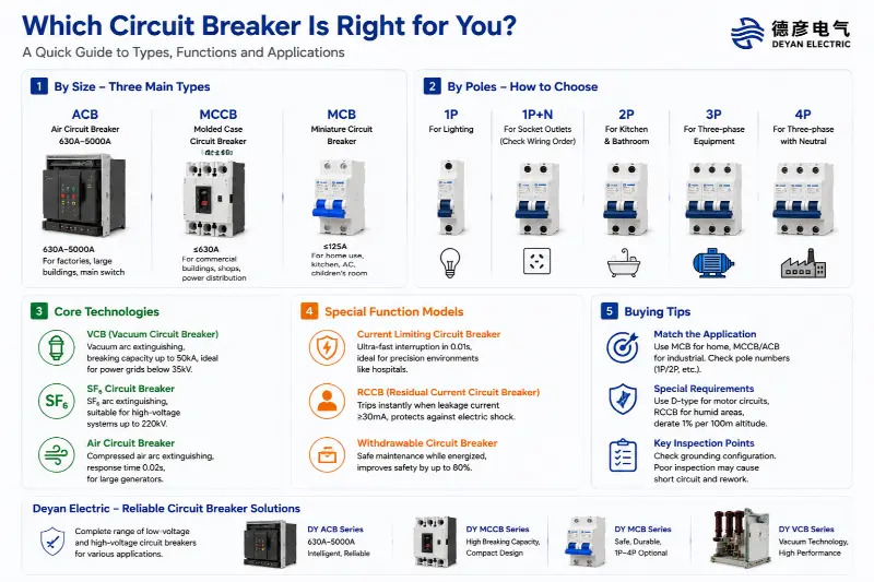 Circuit Breaker ရွေးချယ်ခြင်းအတွက် ပြည့်စုံသောလမ်းညွှန်ချက်- မည်သည့်အမျိုးအစားသည် သင့်အတွက် သင့်လျော်သနည်း။